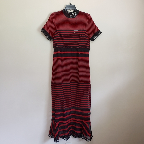 Foxiedox Cassius Maxi Dress Red Black Striped Large NWT - Picture 2 of 11